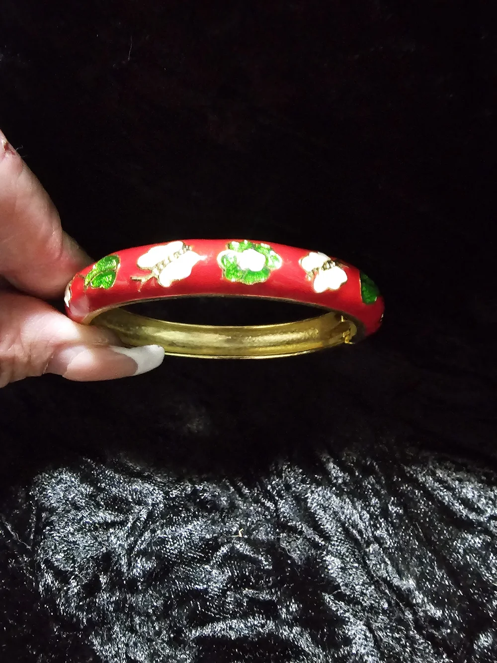 Red Floral Enamel Bangle Bracelet - Brand Unspecified